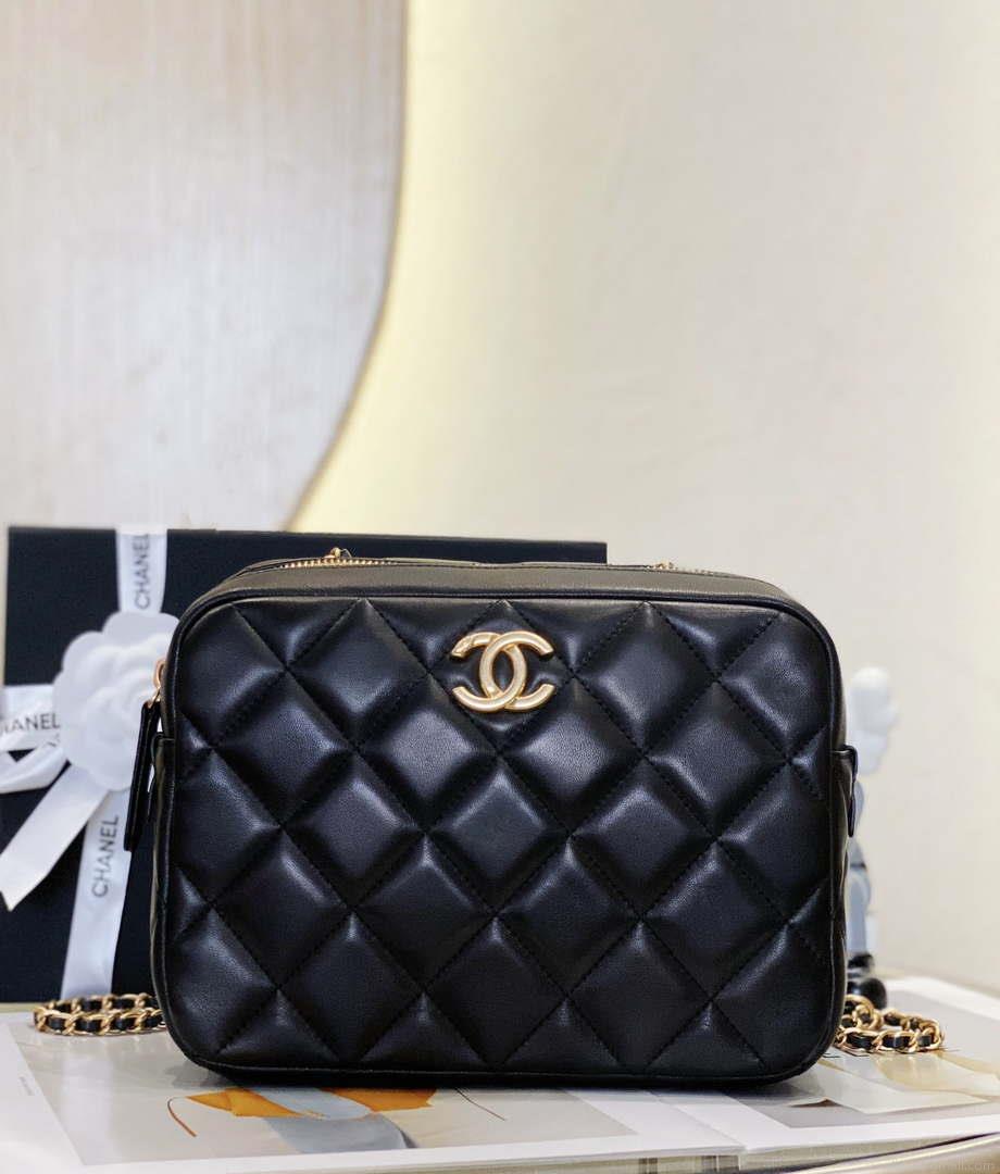Chanel AS4198 MINI BOWLING BAG Lambskin & Wenge Wood Black