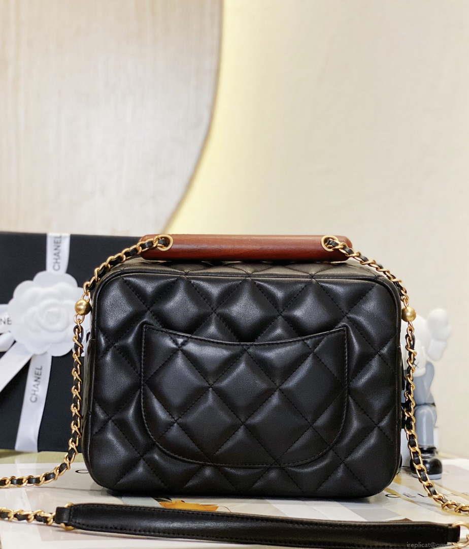 Chanel AS4198 MINI BOWLING BAG Lambskin & Wenge Wood Black