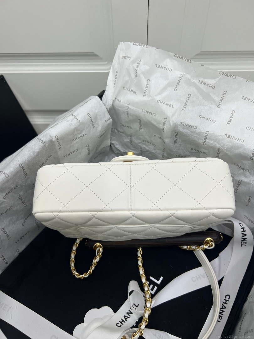 Chanel AS4151 Small Flap Bag With Top Handle Lambskin & Wenge Wood White