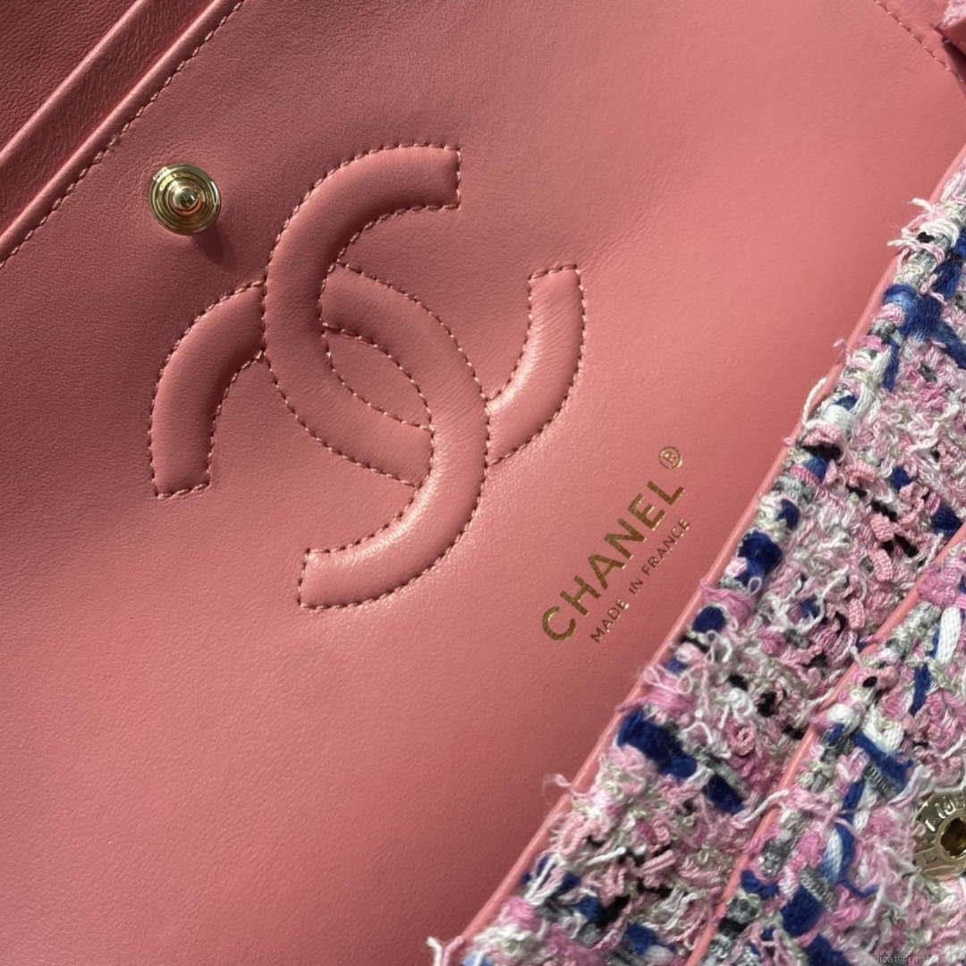 Chanel A01112 Flap Classic Handbag Tweed & Gold-Tone Metal Pink