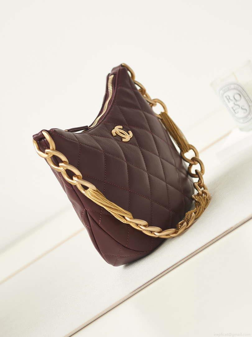 Chanel AS4220 HOBO Handbag Lambskin Wine Red