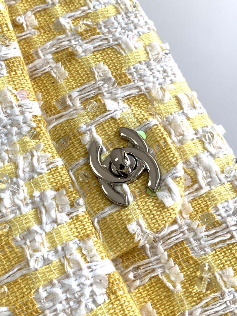 Chanel A01112 Flap Classic Handbag Tweed beads& Silver-Tone Metal Yellow