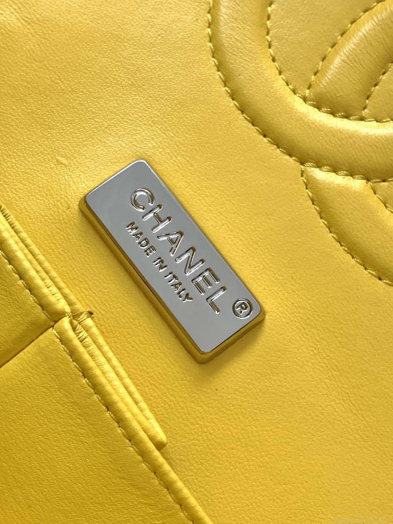 Chanel A01112 Flap Classic Handbag Tweed beads& Silver-Tone Metal Yellow