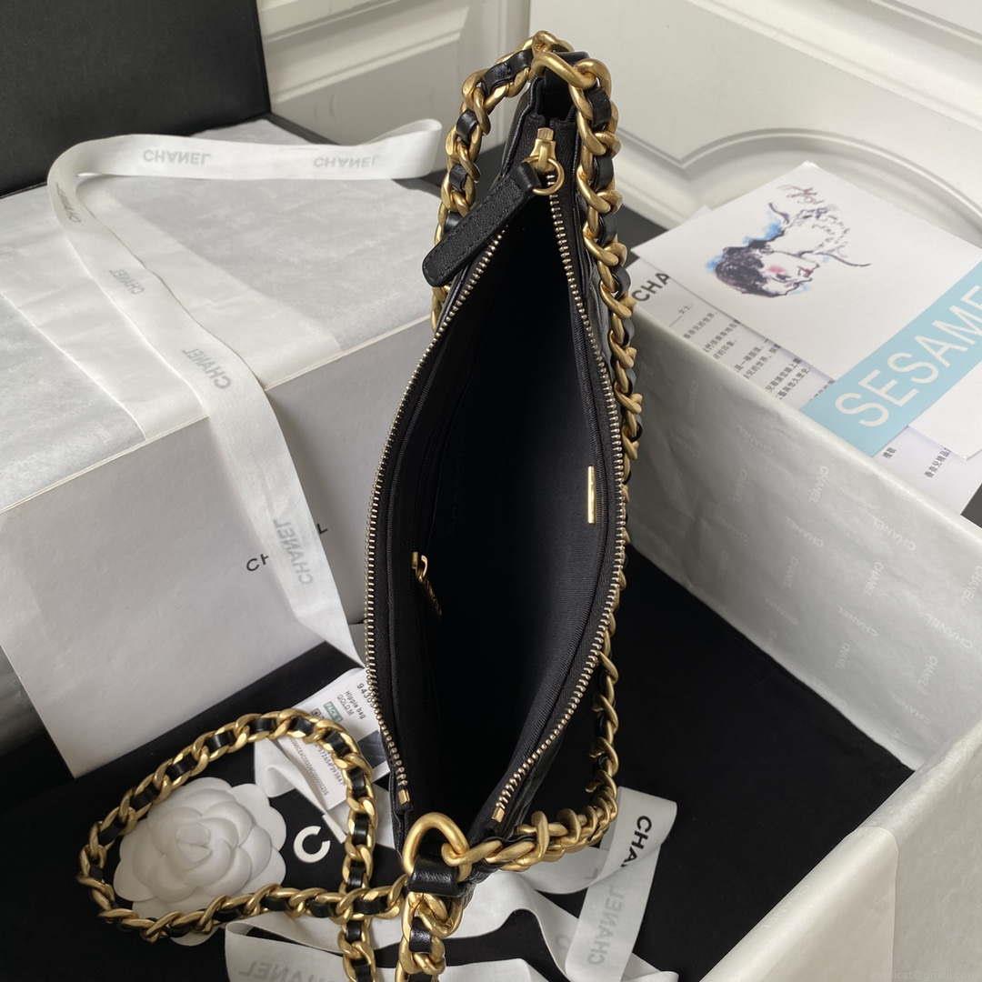 Chanel AS4368 Large HOBO Bag Shiny Crumpled Lambskin & Gold-Tone Metal Black