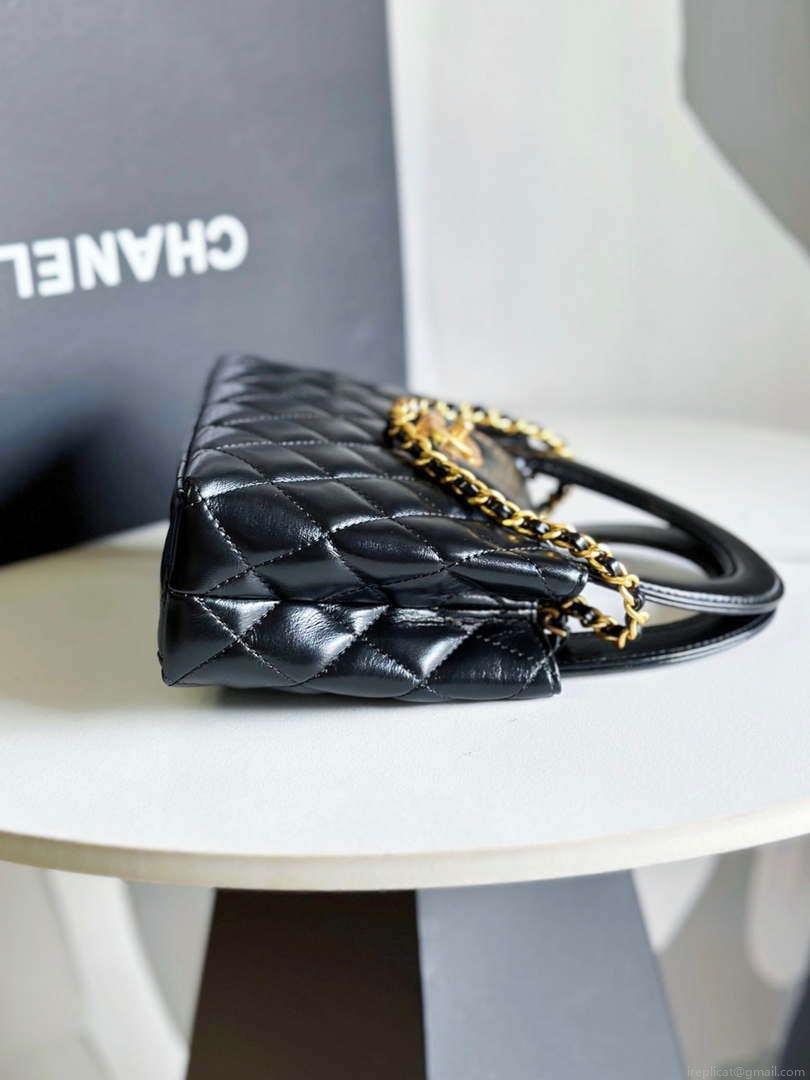 Chanel AS4416 Mini Shopping Bag shiny aged Calfskin gold tone metal Black