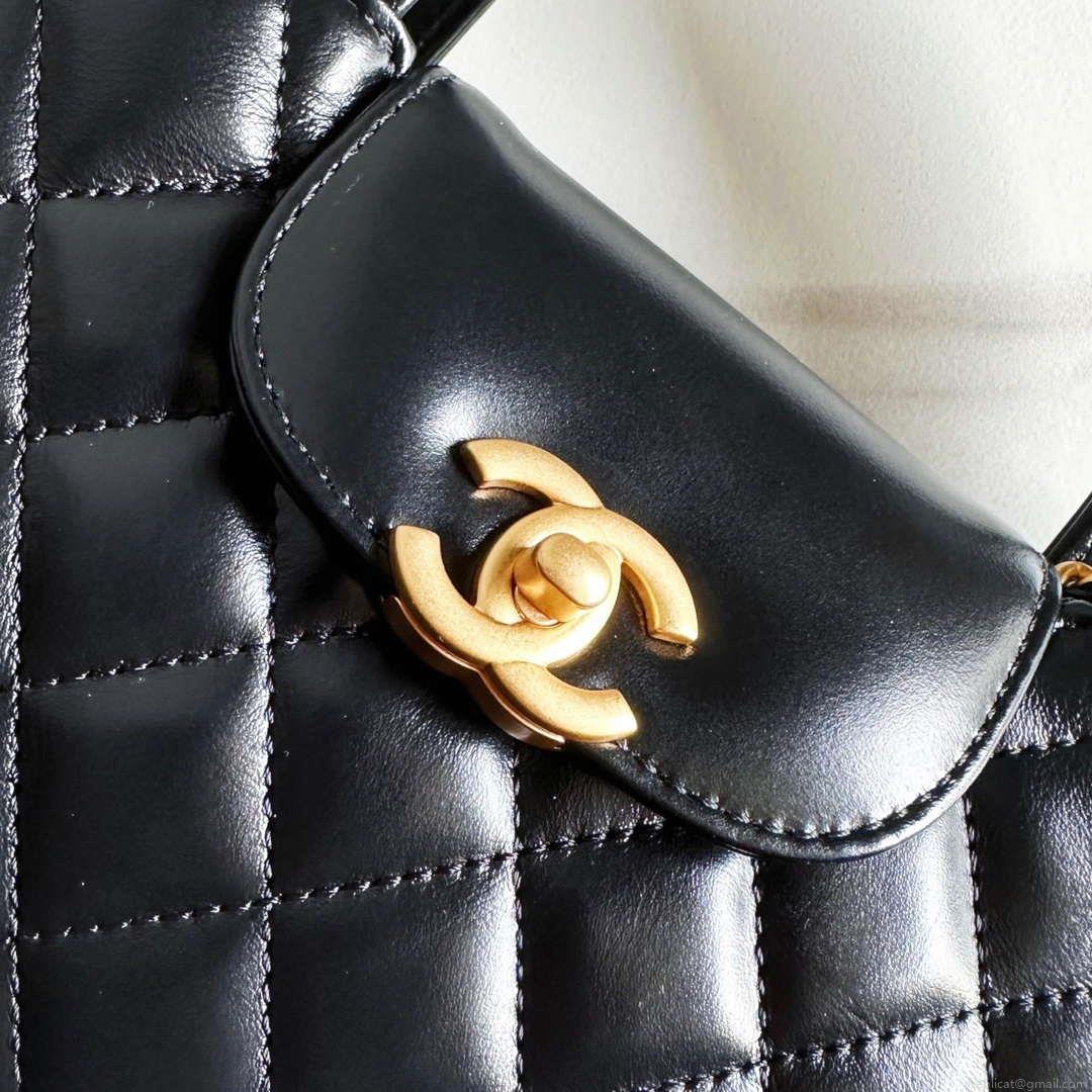 Chanel AS4416 Mini Shopping Bag shiny aged Calfskin gold tone metal Black