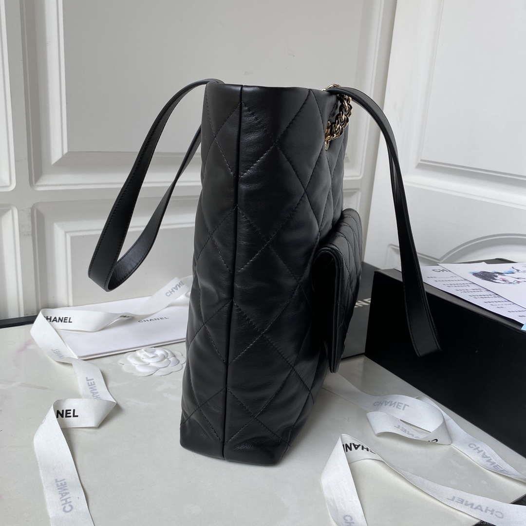 Chanel AS4359 Shopping Bag Shiny Lambskin Gold Metal Black