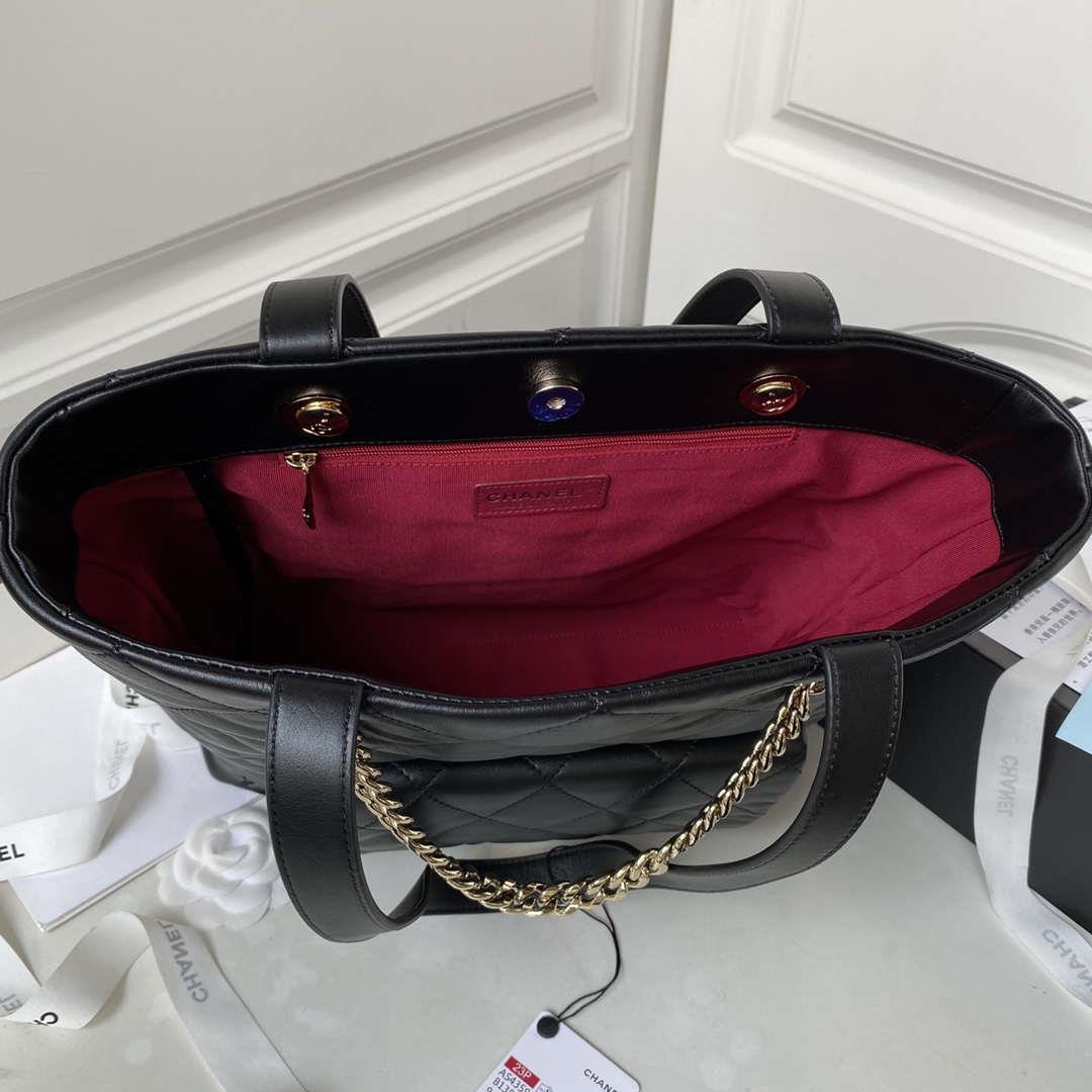 Chanel AS4359 Shopping Bag Shiny Lambskin Gold Metal Black