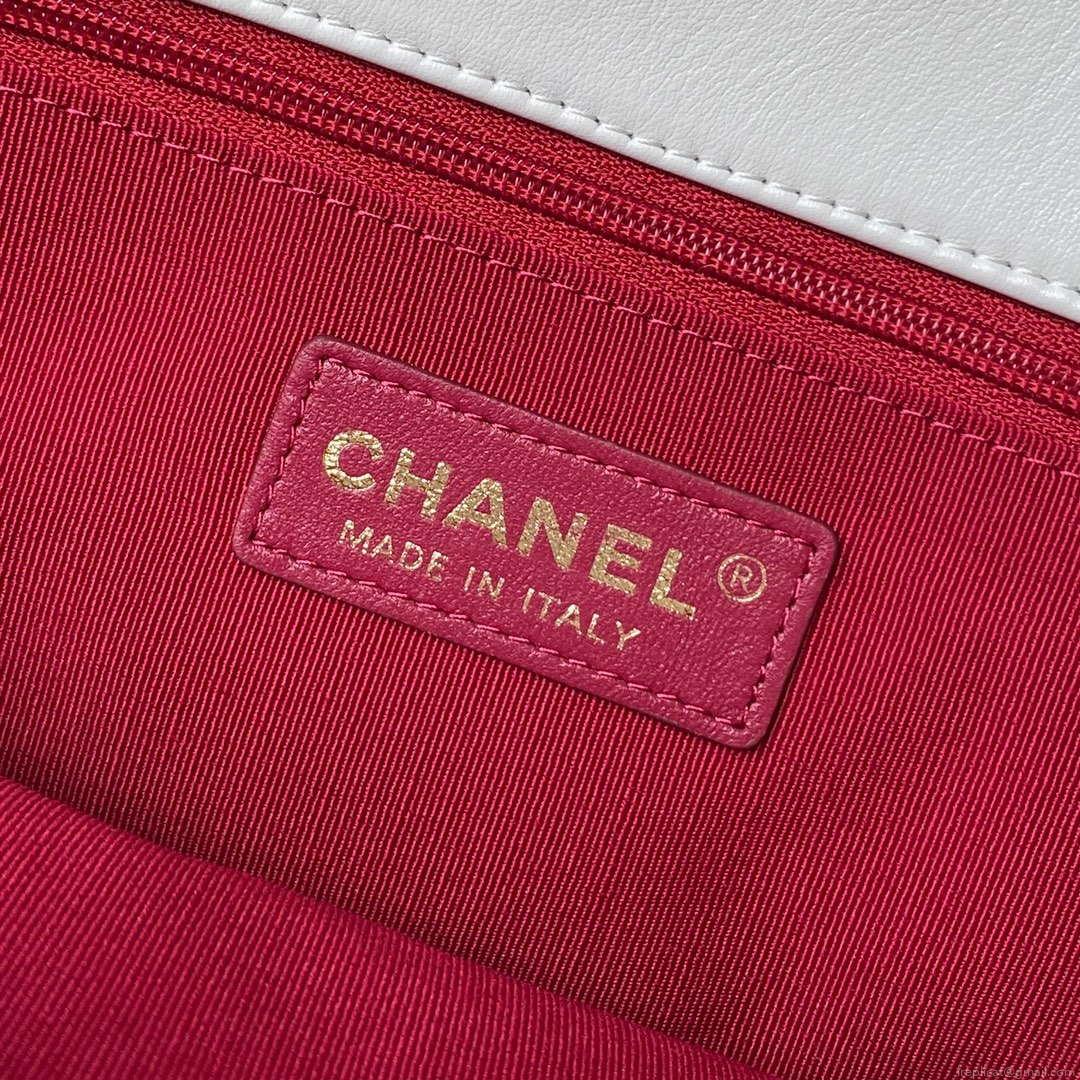Chanel AS4359 Shopping Bag Shiny Lambskin Gold Metal White