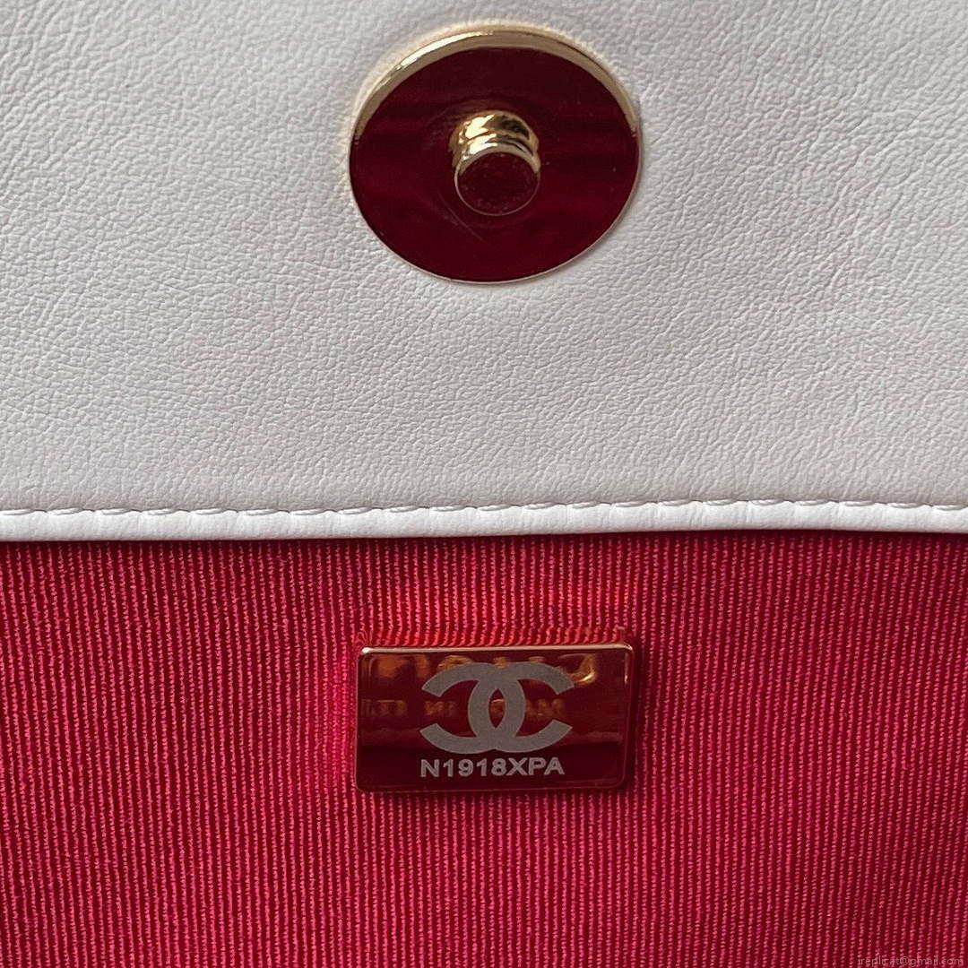 Chanel AS4359 Shopping Bag Shiny Lambskin Gold Metal White