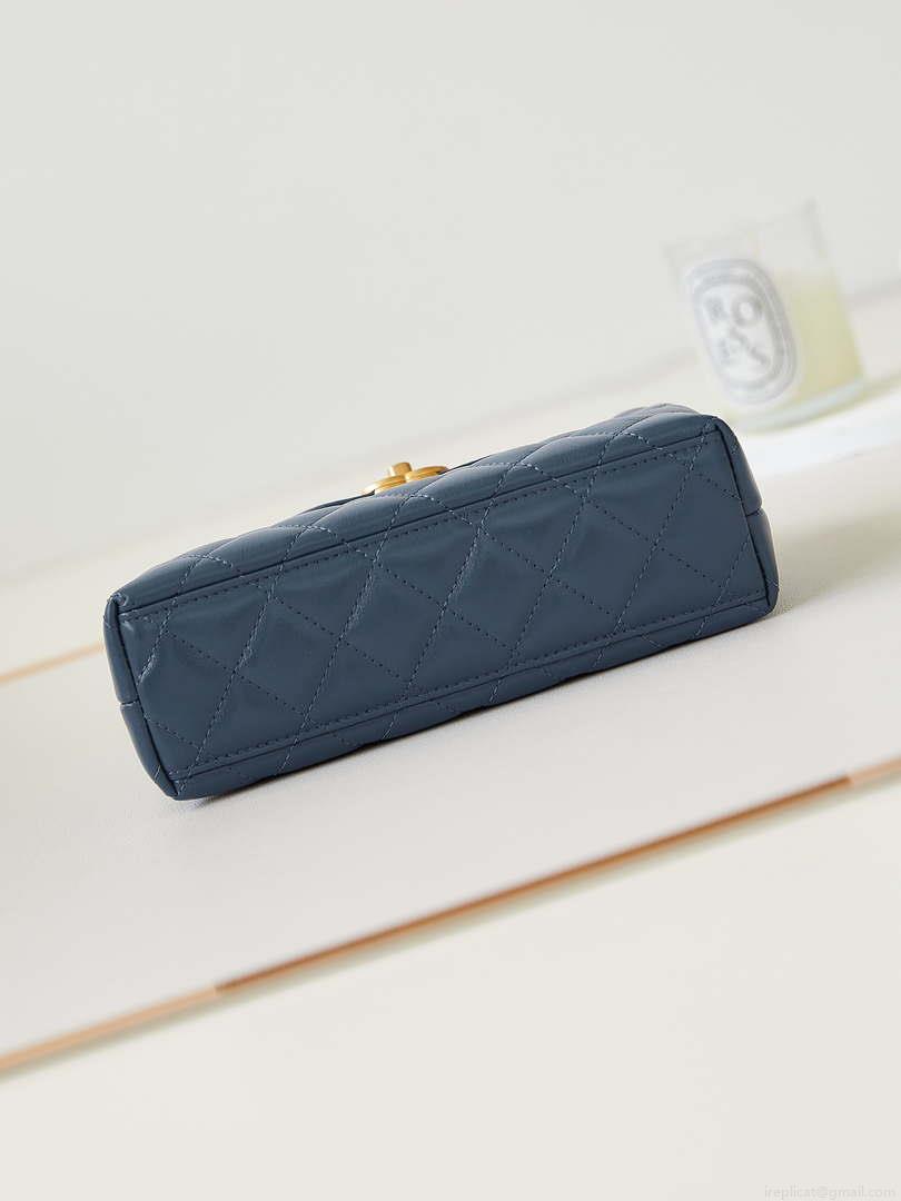 Chanel AS4416 Mini Shopping Bag shiny aged Calfskin gold tone metal Navy Blue