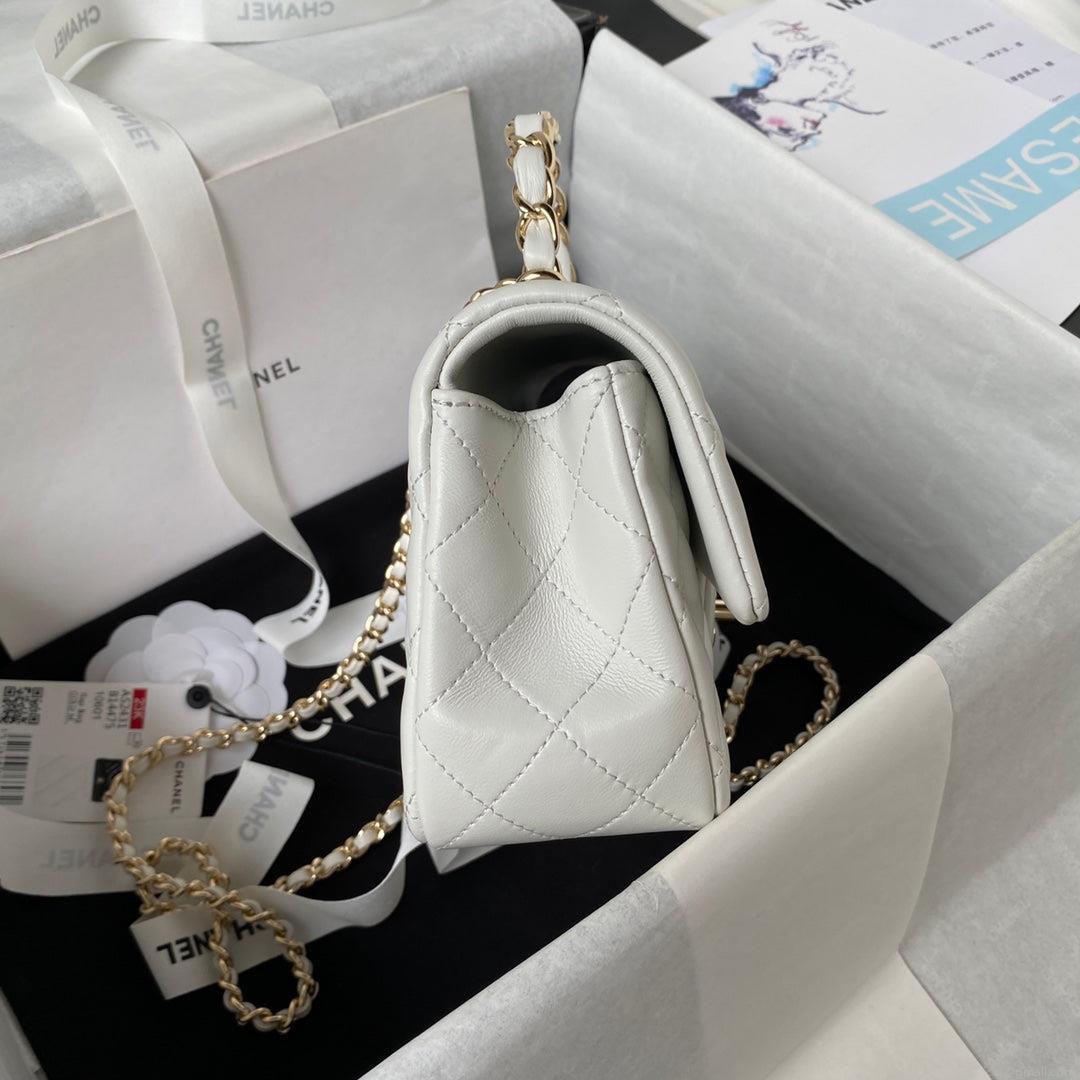 Chanel 23K AS2431 Mini flap Lambskin bag with top handle Whtie