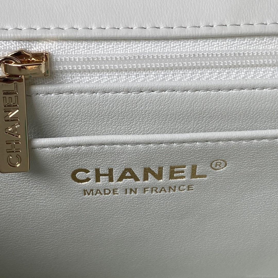 Chanel 23K AS2431 Mini flap Lambskin bag with top handle Whtie