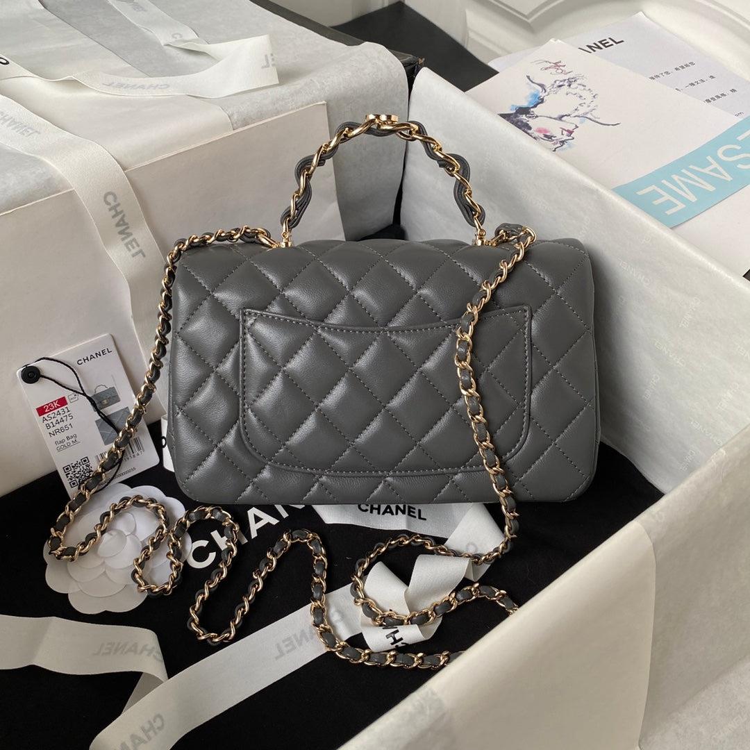 Chanel 23K AS2431 Mini flap Lambskin bag with top handle Gray