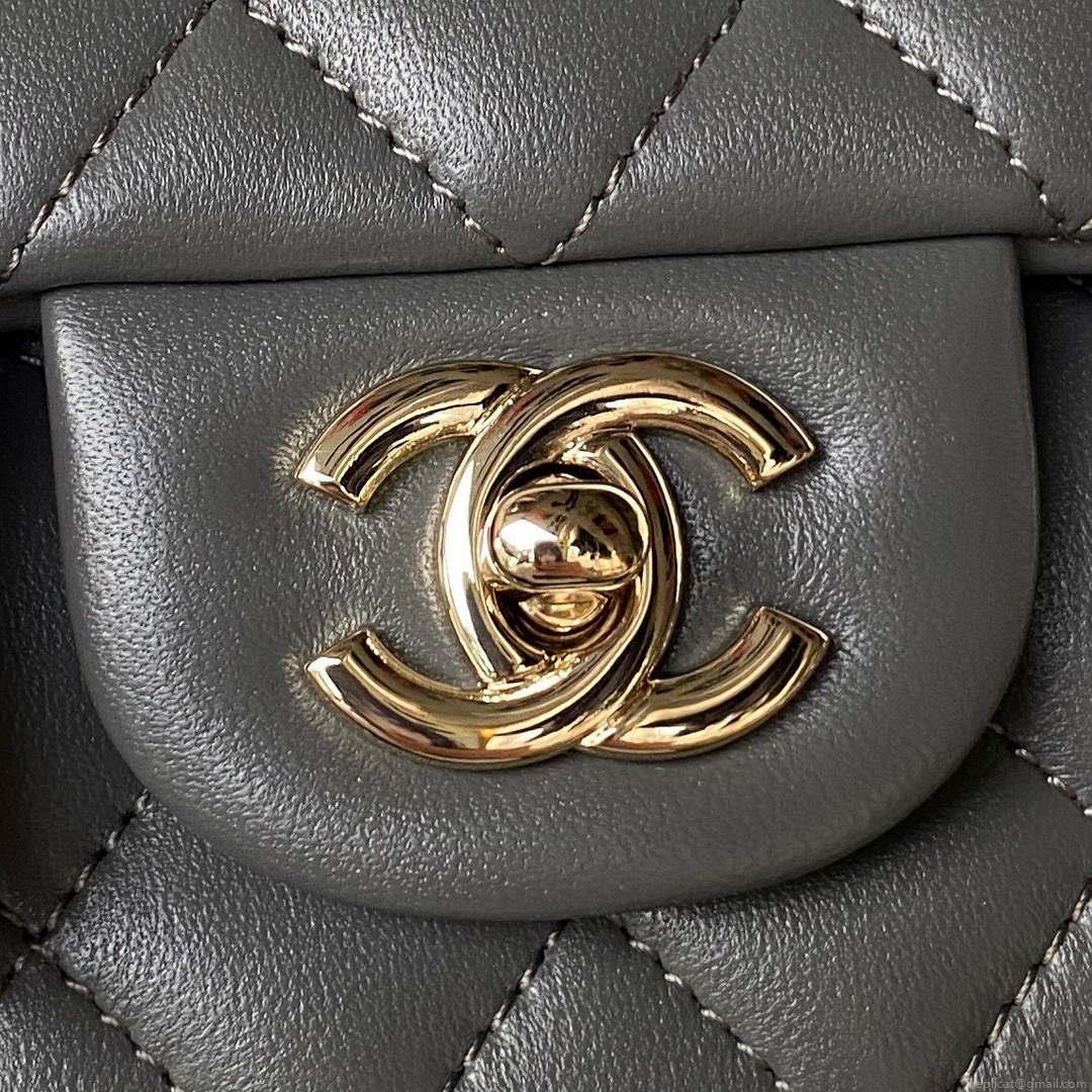 Chanel 23K AS2431 Mini flap Lambskin bag with top handle Gray