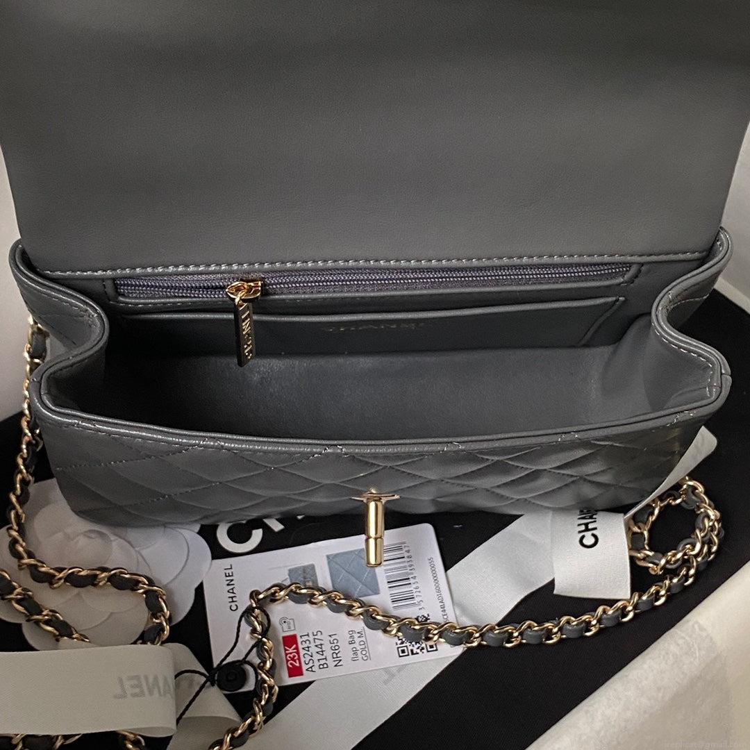 Chanel 23K AS2431 Mini flap Lambskin bag with top handle Gray