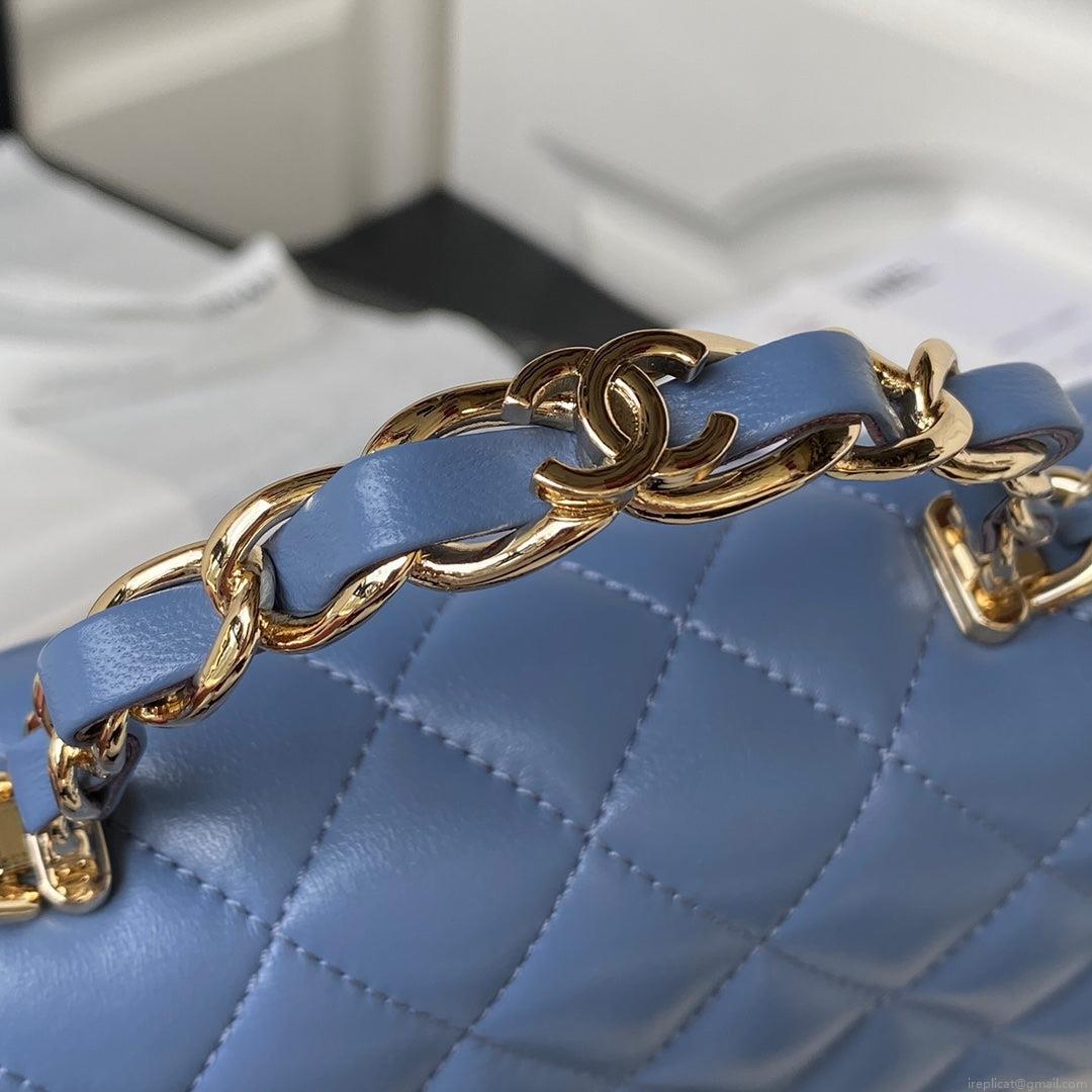 Chanel 23K AS2431 Mini flap Lambskin bag with top handle Blue