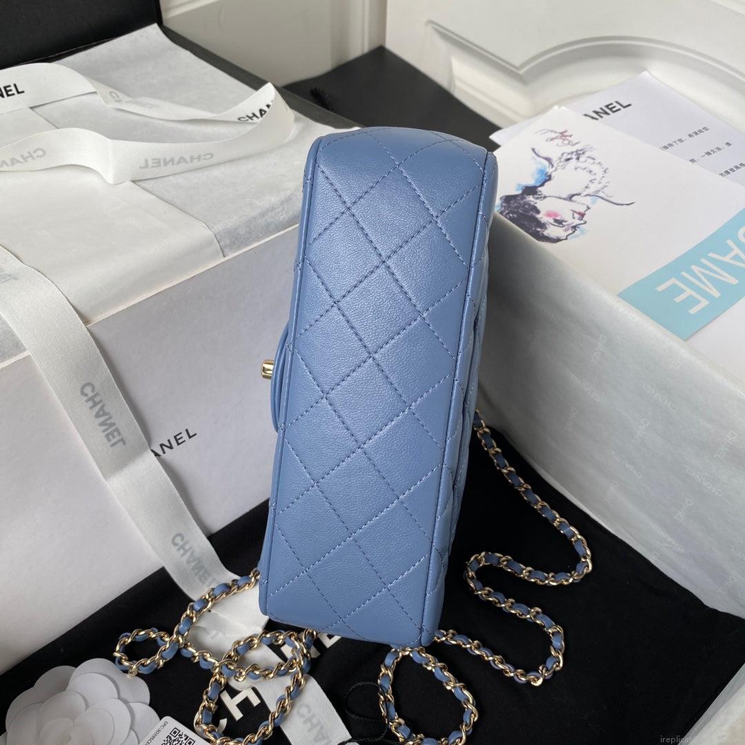 Chanel 23K AS2431 Mini flap Lambskin bag with top handle Blue