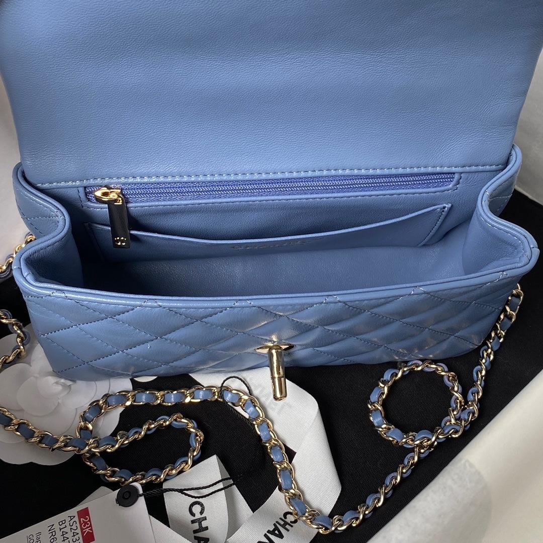 Chanel 23K AS2431 Mini flap Lambskin bag with top handle Blue