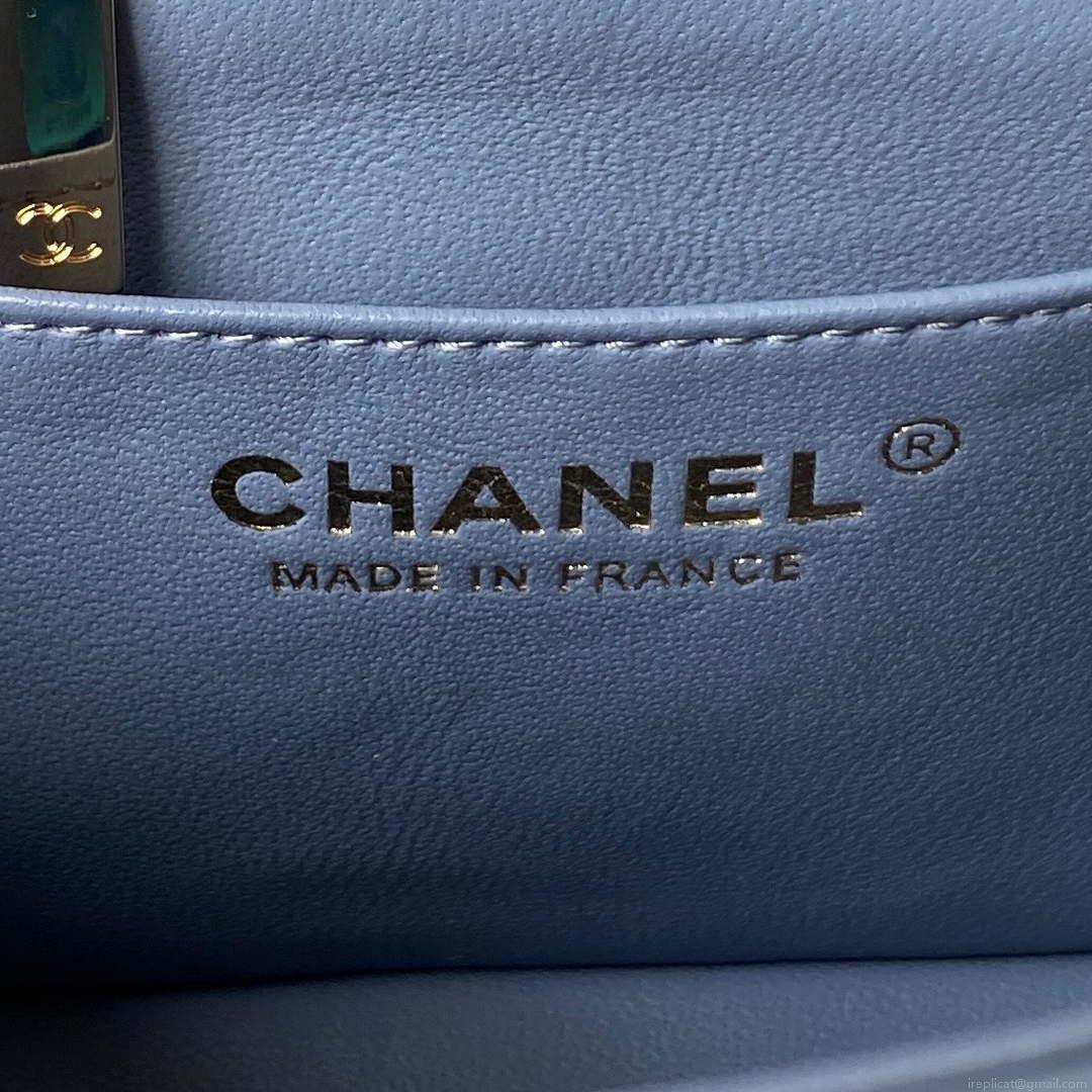 Chanel 23K AS2431 Mini flap Lambskin bag with top handle Blue