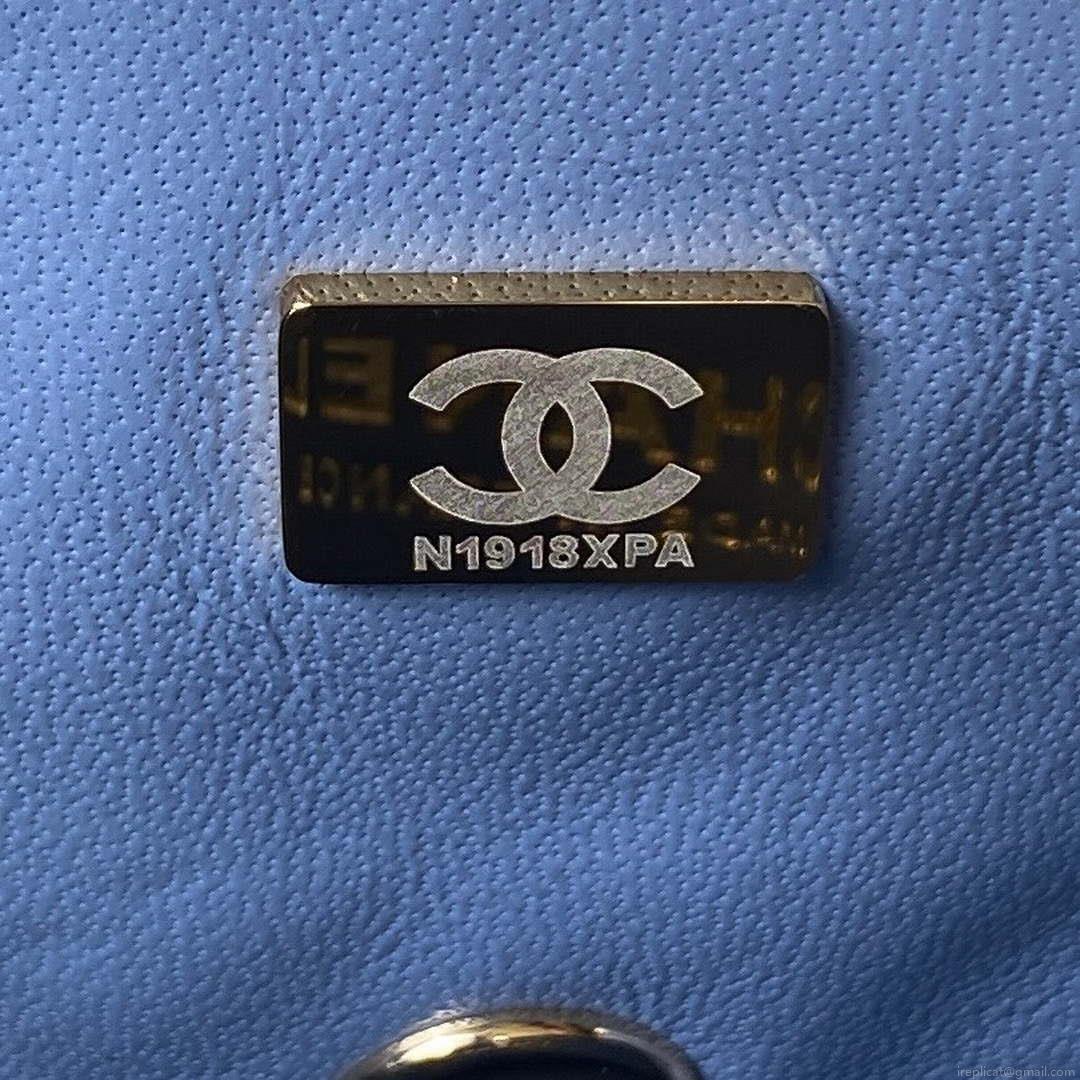 Chanel 23K AS2431 Mini flap Lambskin bag with top handle Blue