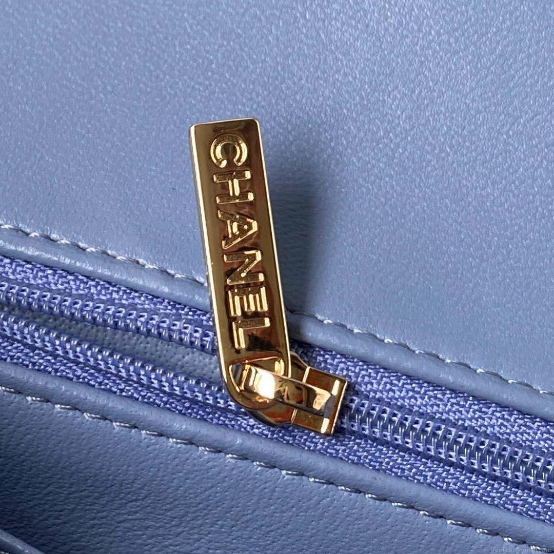 Chanel 23K AS2431 Mini flap Lambskin bag with top handle Blue