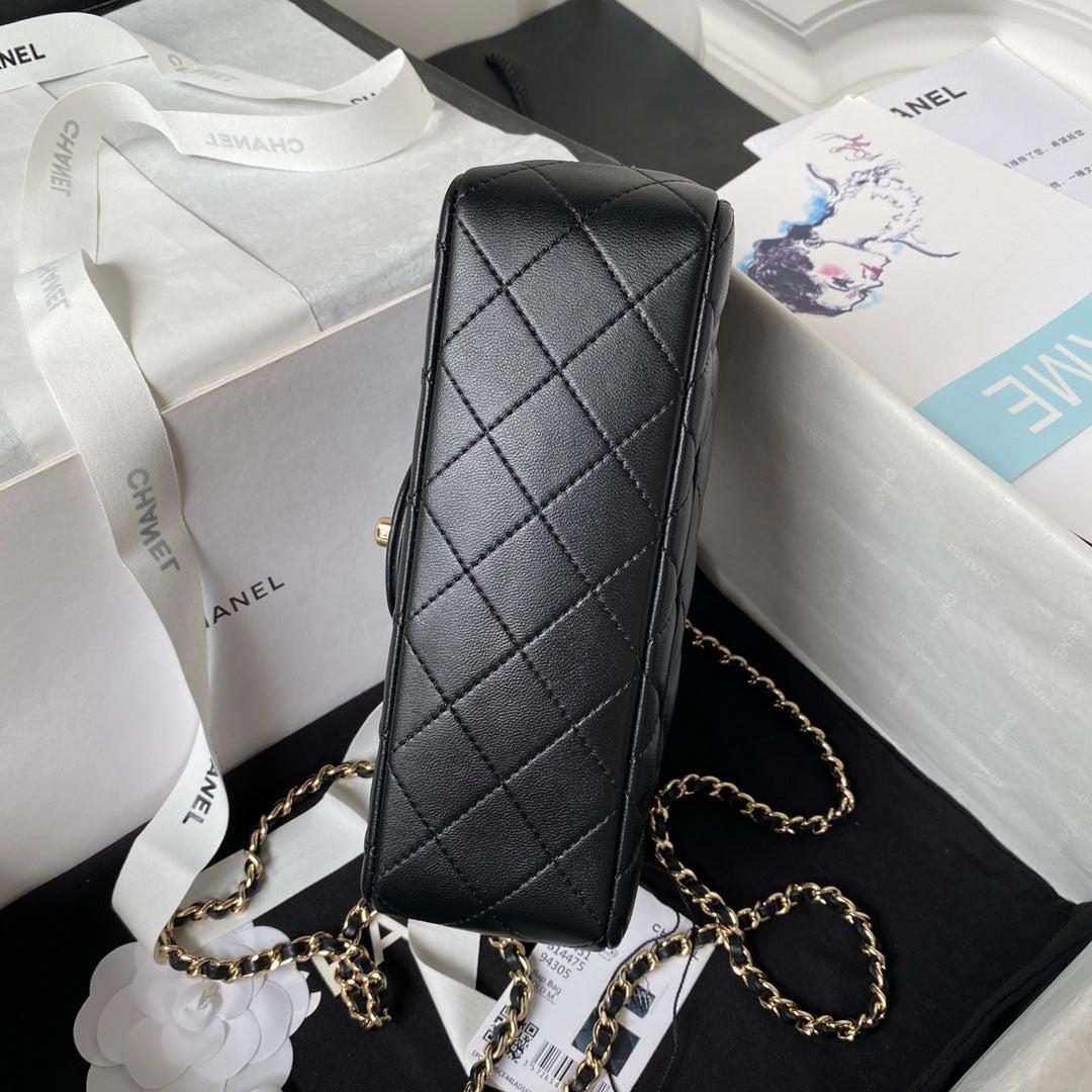 Chanel 23K AS2431 Mini flap Lambskin bag with top handle Black