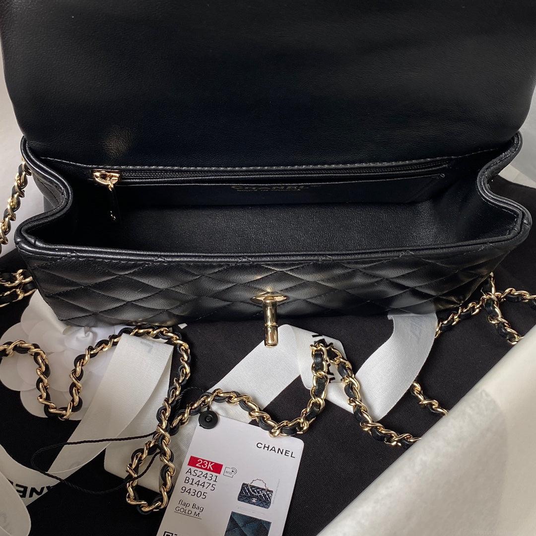 Chanel 23K AS2431 Mini flap Lambskin bag with top handle Black