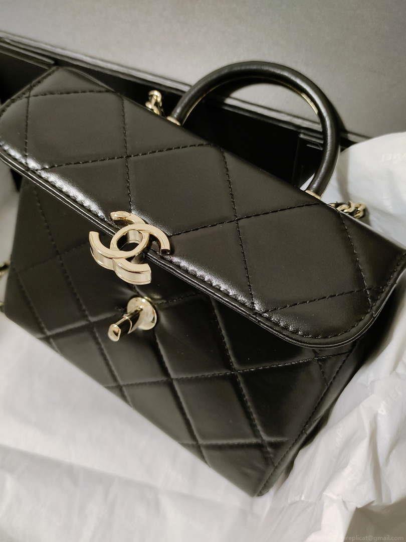 Chanel AS4469 Small BOX Bag Shiny Calfskin & Gold-Tone Metal Black