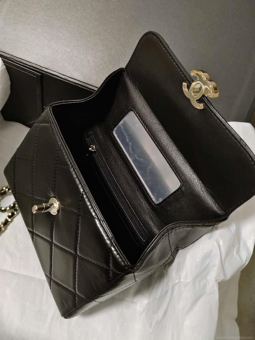 Chanel AS4469 Small BOX Bag Shiny Calfskin & Gold-Tone Metal Black
