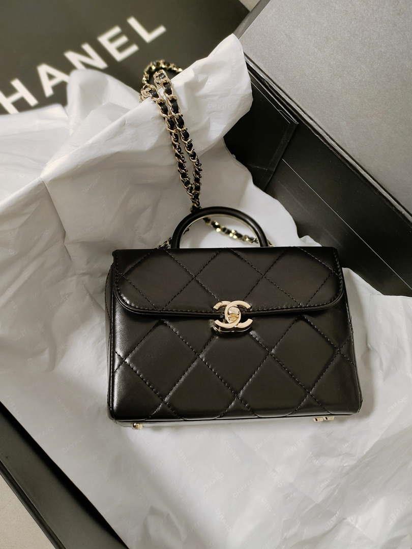 Chanel AS4469 Small BOX Bag Shiny Calfskin & Gold-Tone Metal Black