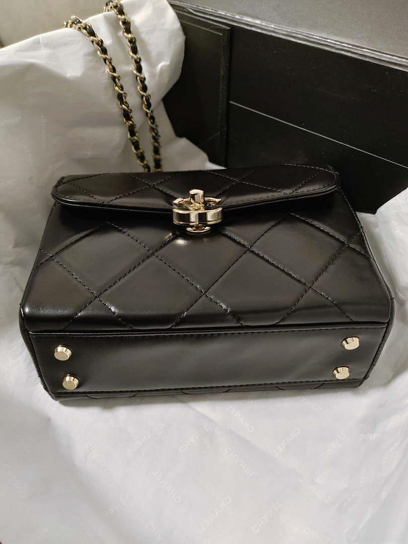Chanel AS4469 Small BOX Bag Shiny Calfskin & Gold-Tone Metal Black