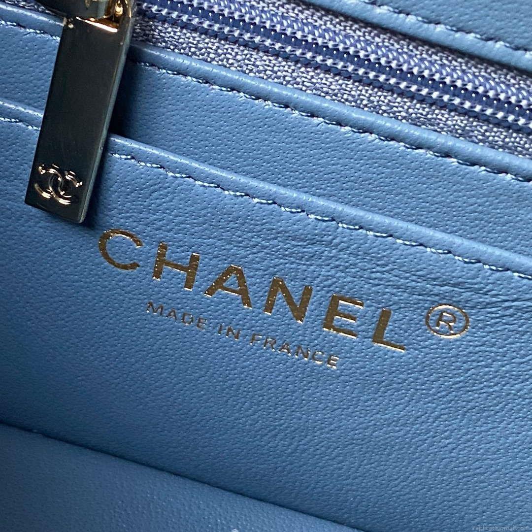 Chanel AS4469 Mini BOX Bag Shiny Calfskin & Gold-Tone Metal Blue