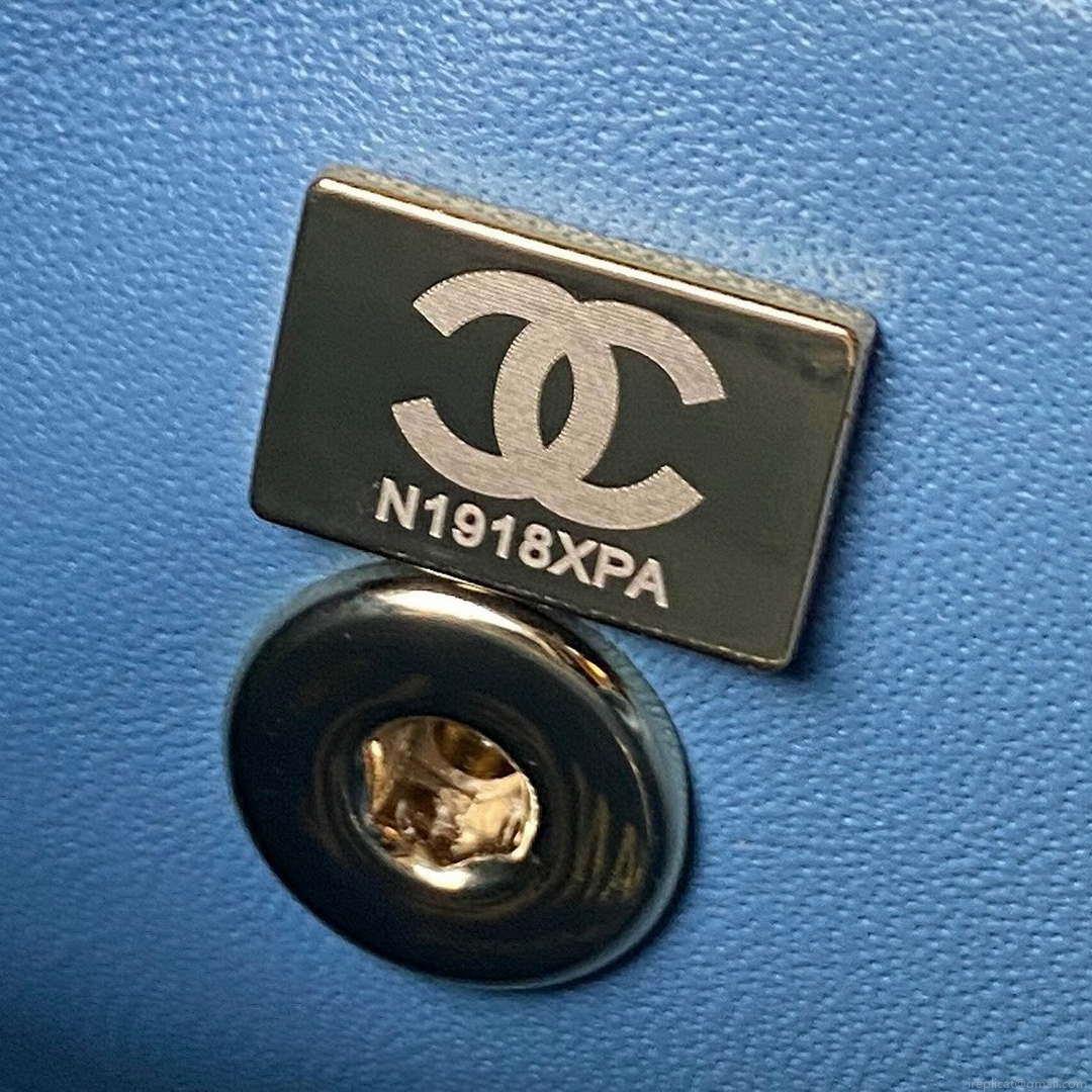 Chanel AS4469 Mini BOX Bag Shiny Calfskin & Gold-Tone Metal Blue