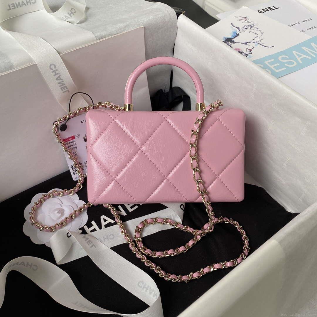 Chanel AS4469 Mini BOX Bag Shiny Calfskin & Gold-Tone Metal Pink