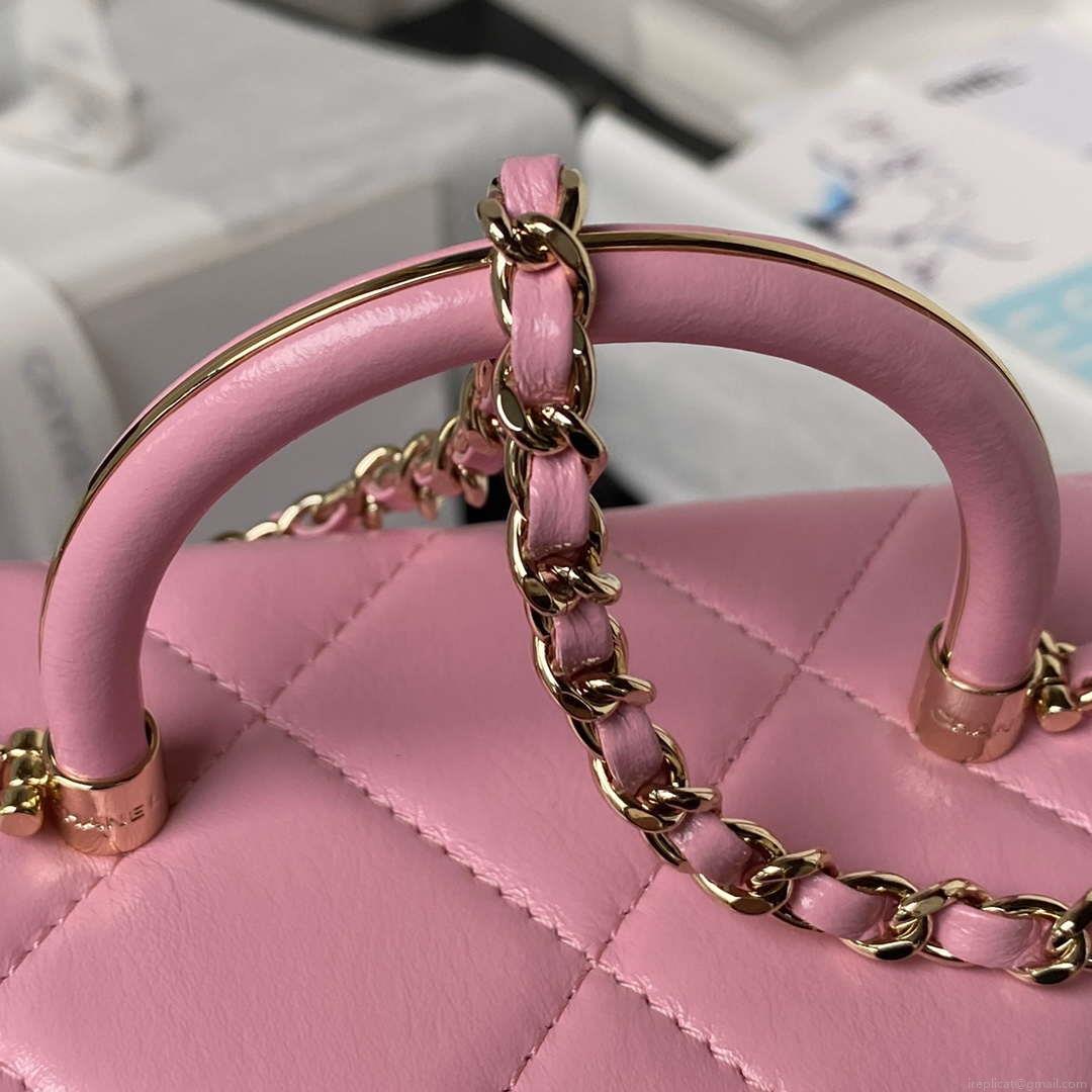 Chanel AS4469 Mini BOX Bag Shiny Calfskin & Gold-Tone Metal Pink