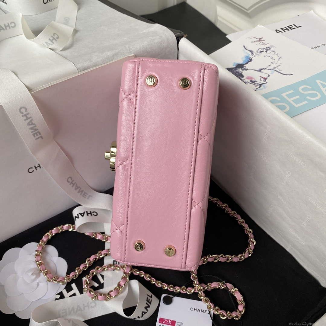 Chanel AS4469 Mini BOX Bag Shiny Calfskin & Gold-Tone Metal Pink