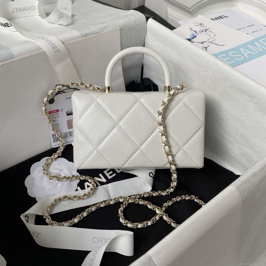 Chanel AS4469 Mini BOX Bag Shiny Calfskin & Gold-Tone Metal White