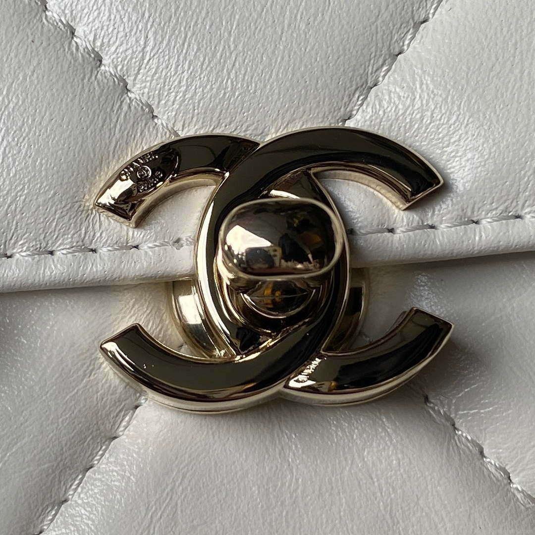 Chanel AS4469 Mini BOX Bag Shiny Calfskin & Gold-Tone Metal White