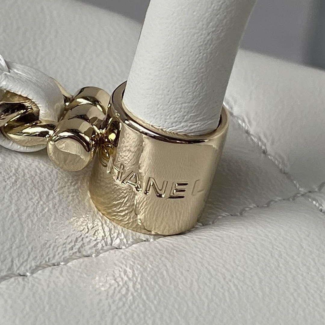 Chanel AS4469 Mini BOX Bag Shiny Calfskin & Gold-Tone Metal White