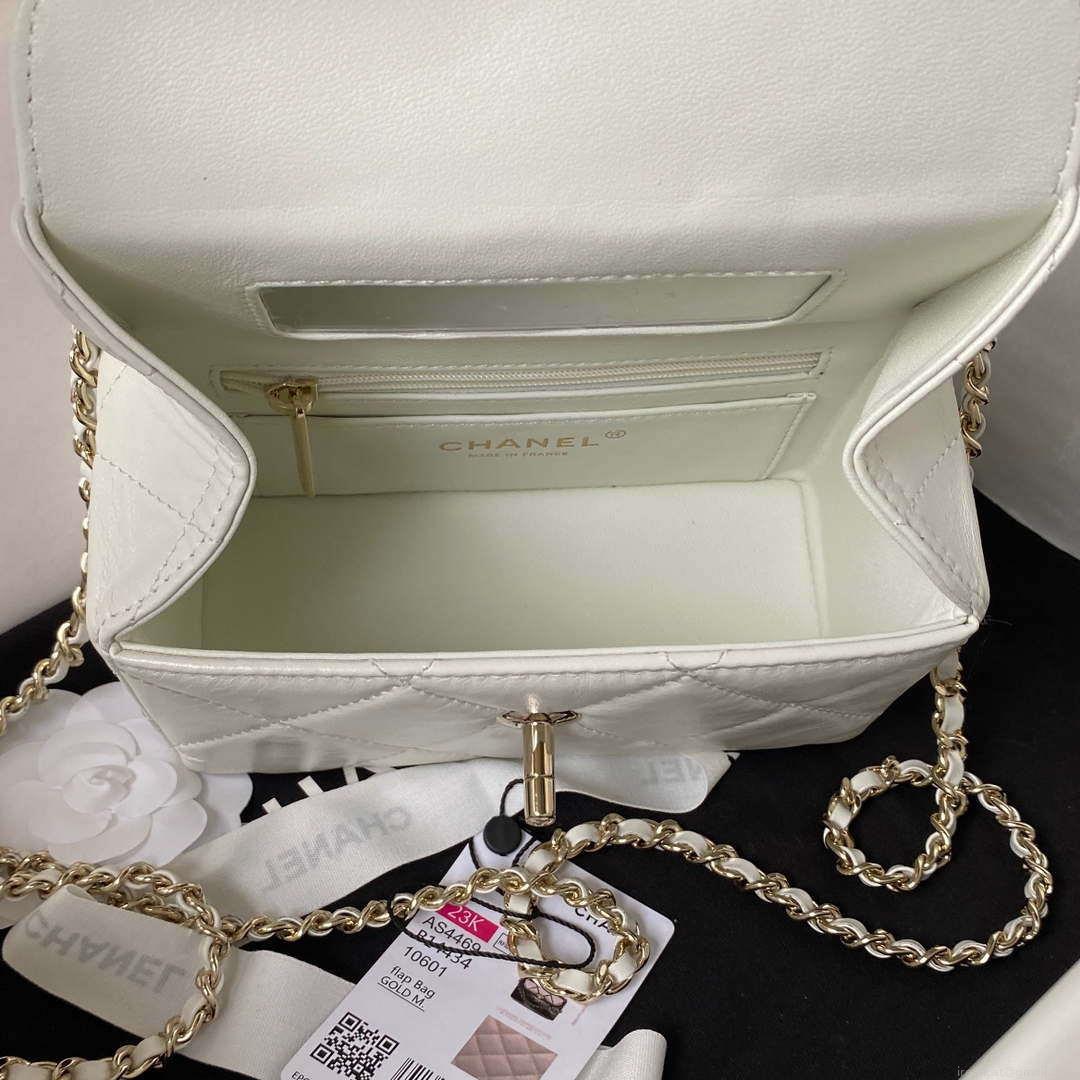 Chanel AS4469 Mini BOX Bag Shiny Calfskin & Gold-Tone Metal White