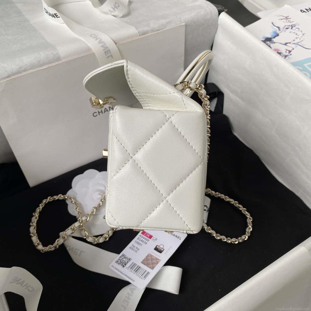 Chanel AS4469 Mini BOX Bag Shiny Calfskin & Gold-Tone Metal White