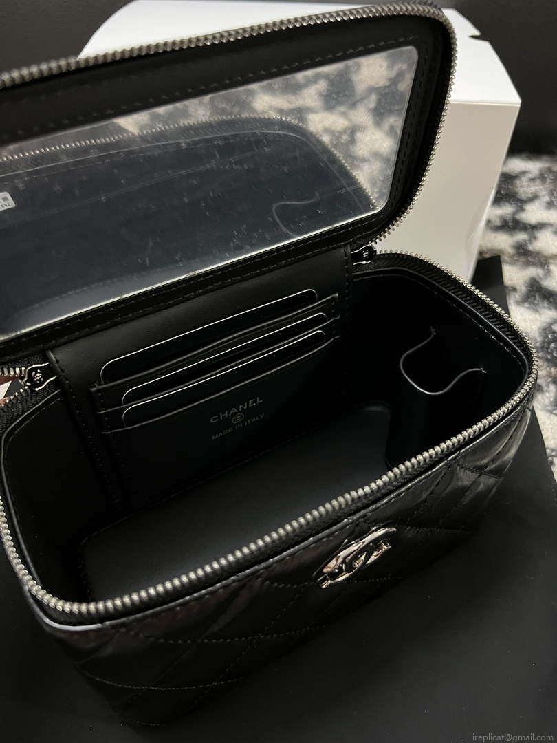 Chanel AP3593 Shiny Crumpled Calfskin Strass & Ruthenium-Finish Metal Black