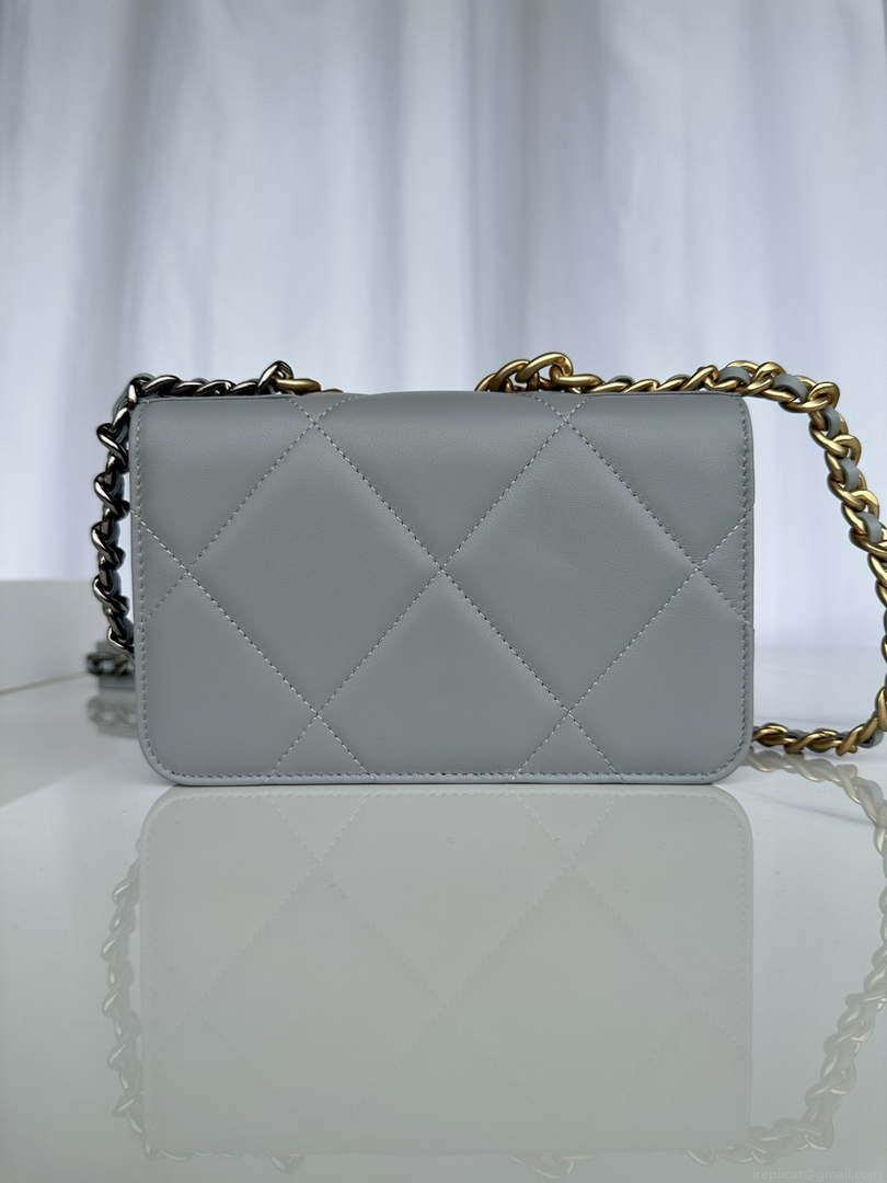 Chanel AP3267 19 Wallet on Chain Woc Shiny Lambskin Gray