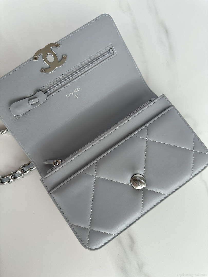Chanel AP3267 19 Wallet on Chain Woc Shiny Lambskin Gray