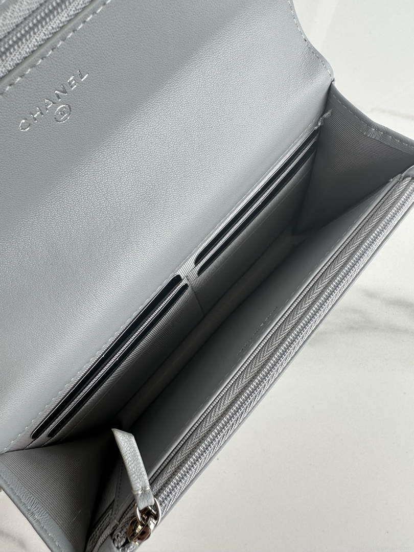 Chanel AP3267 19 Wallet on Chain Woc Shiny Lambskin Gray