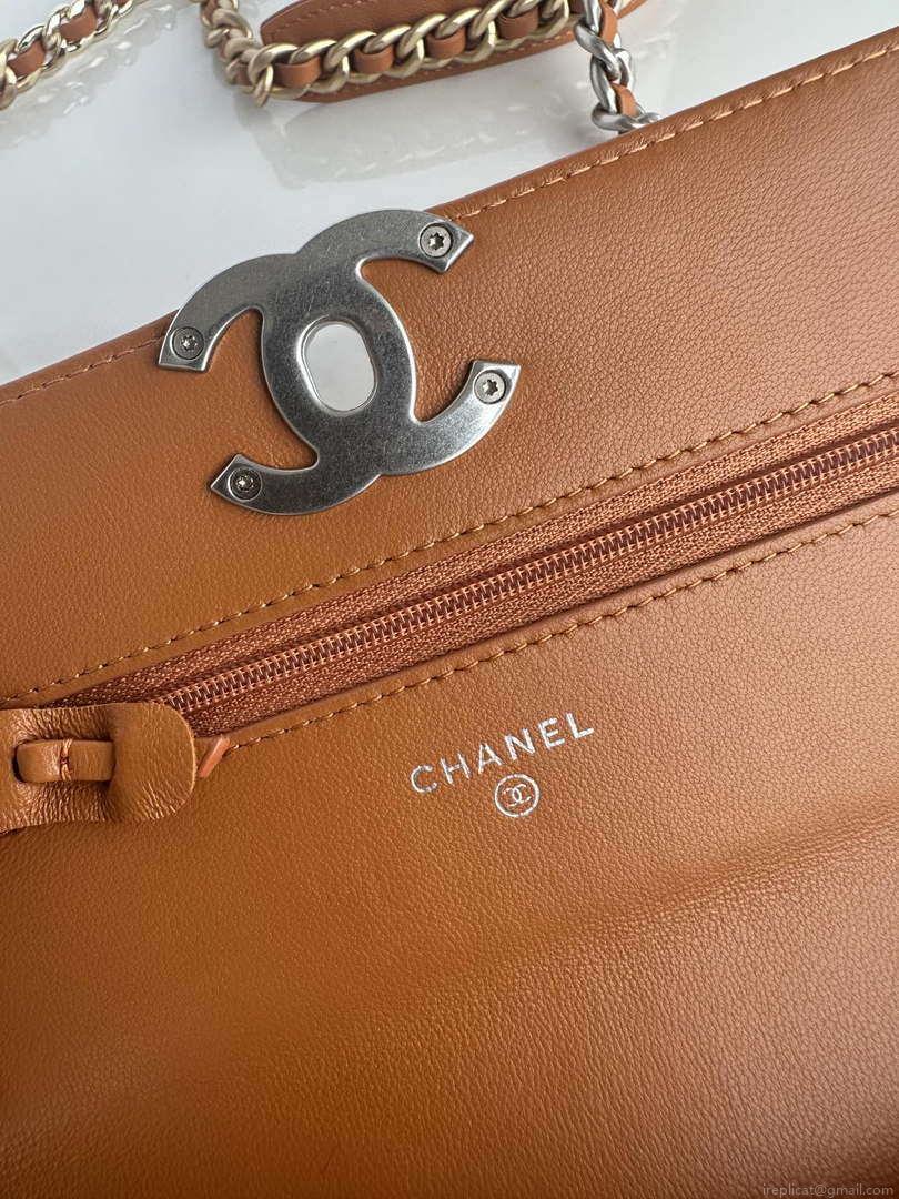 Chanel AP3267 19 Wallet on Chain Woc Shiny Lambskin Brown