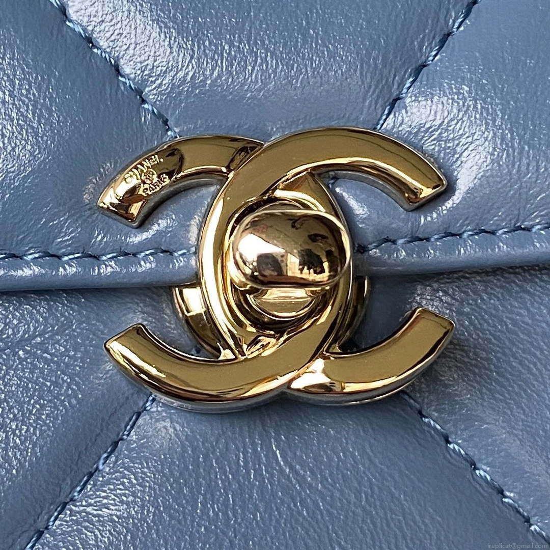 Chanel AS4469 Small BOX Bag Shiny Calfskin & Gold-Tone Metal Blue