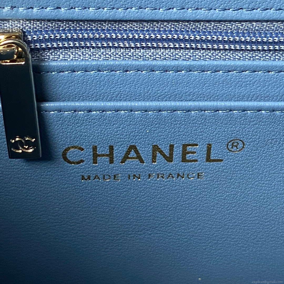 Chanel AS4469 Small BOX Bag Shiny Calfskin & Gold-Tone Metal Blue
