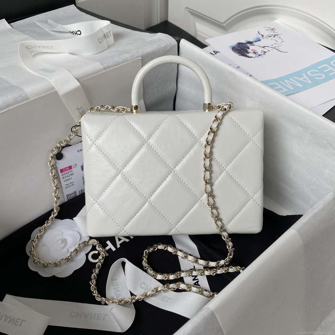 Chanel AS4469 Small BOX Bag Shiny Calfskin & Gold-Tone Metal White